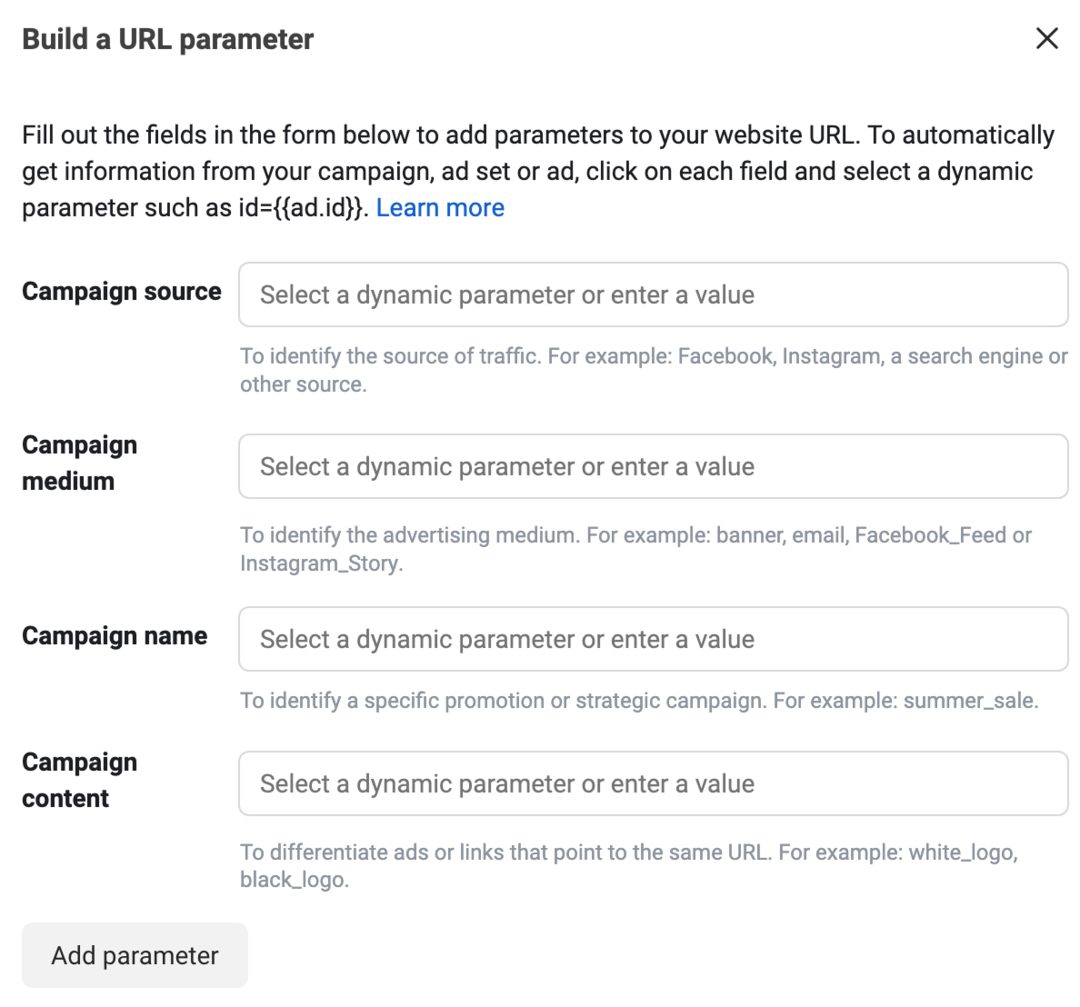 billede af boksen Byg en URL-parameter i Ads Manager
