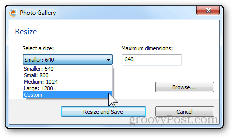 fotos ændre størrelsen på tutorial windows live fotogalleri størrelse dropdown menu vælg