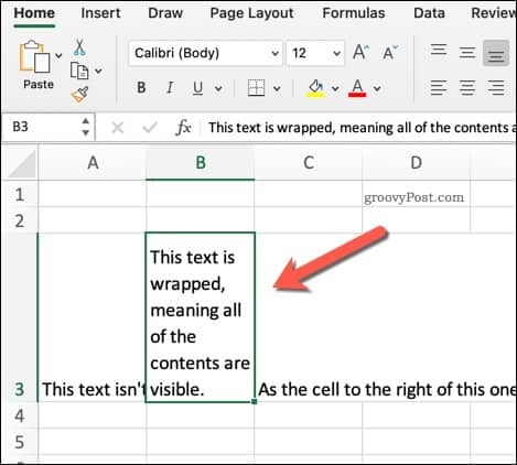 Eksempel på indpakket tekst i Excel