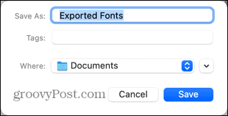mac eksporterede skrifttyper placering