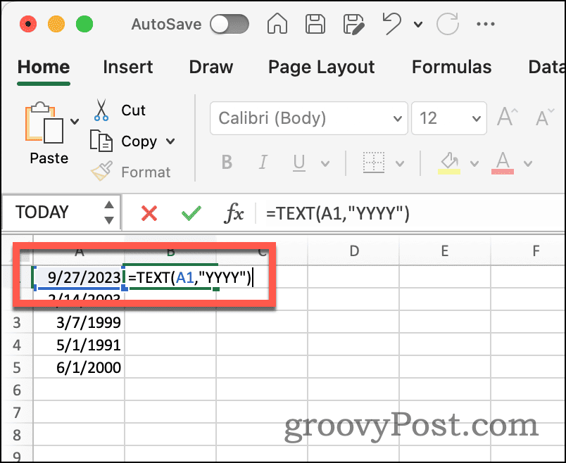 Excel-tekstfunktion til at udtrække år fra dato