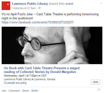 Lawrence offentlige bibliotek begivenhed facebook post