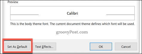Indstil som standardskrifttype i Word