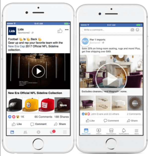 Facebook opdaterer Collections-annoncer for at have større fleksibilitet i visning af produkter.