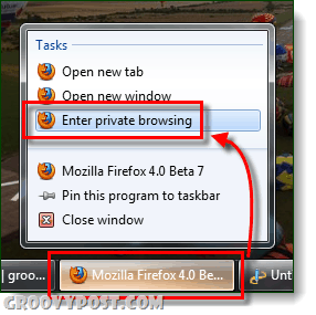 start privat Firefox med browsing fra proceslinjens windows 7