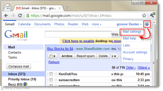 åbne Gmail-indstillinger