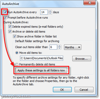 aktiver autoarkivering for alle Outlook 2010-e-mails