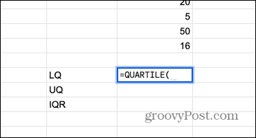 google sheets nederste kvartil