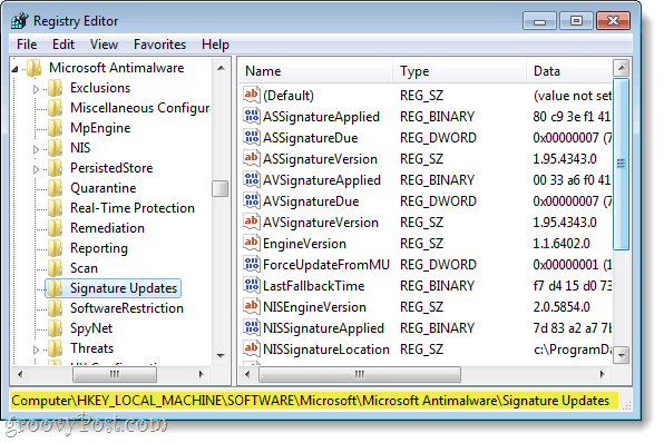 find den korrekte registreringsdatabase nøgle i Windows 7 regedit
