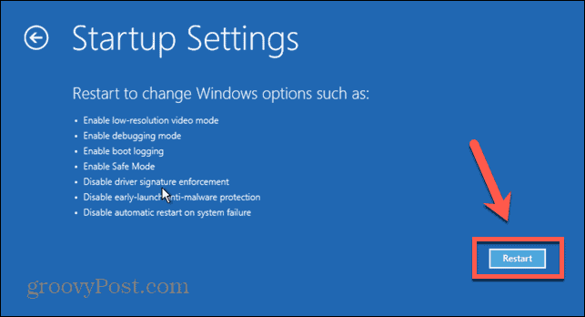 Windows 11 startindstillinger genstart