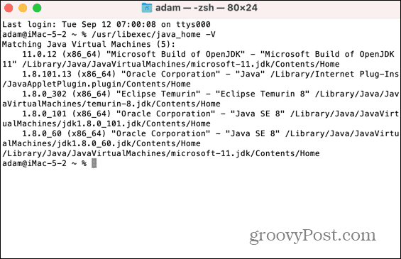 mac liste over installerede java jdks