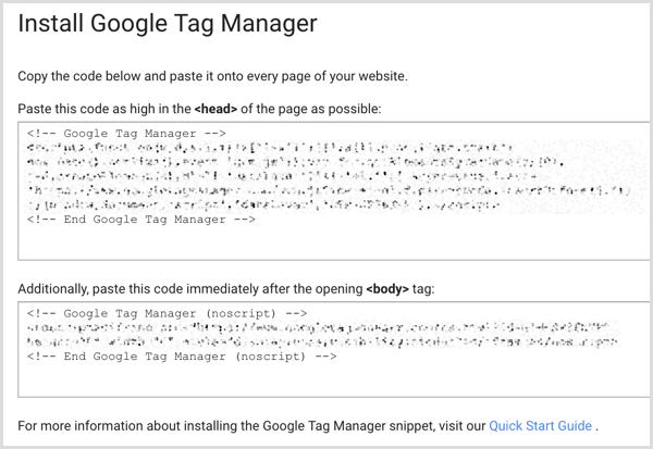 Google Tag Manager-installationskode på webstedet