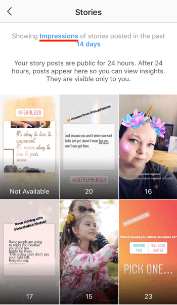Se Instagram Stories ROI-data, trin 4.
