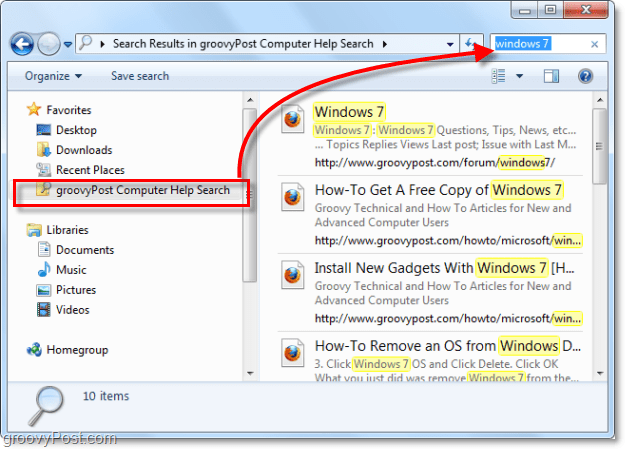 Brug et søgekonnektor til din favoritliste til at søge på en fjernplacering i Windows 7, der ikke er en del af dit system