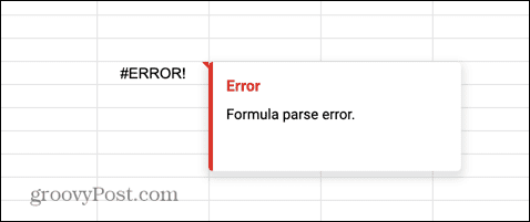 google sheets formel parse fejl