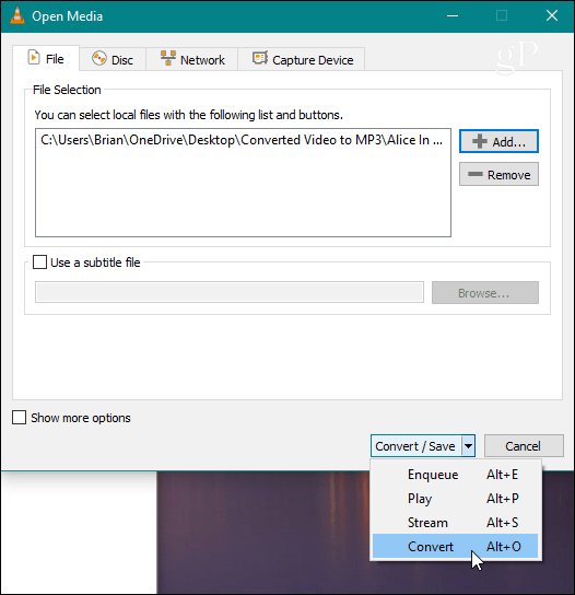  VLC Vælg File Convert