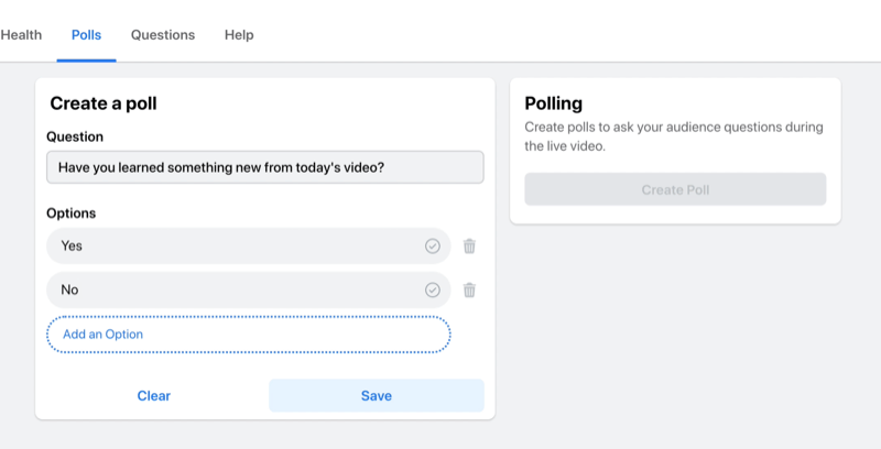 facebook live stream mulighed for at oprette en afstemning