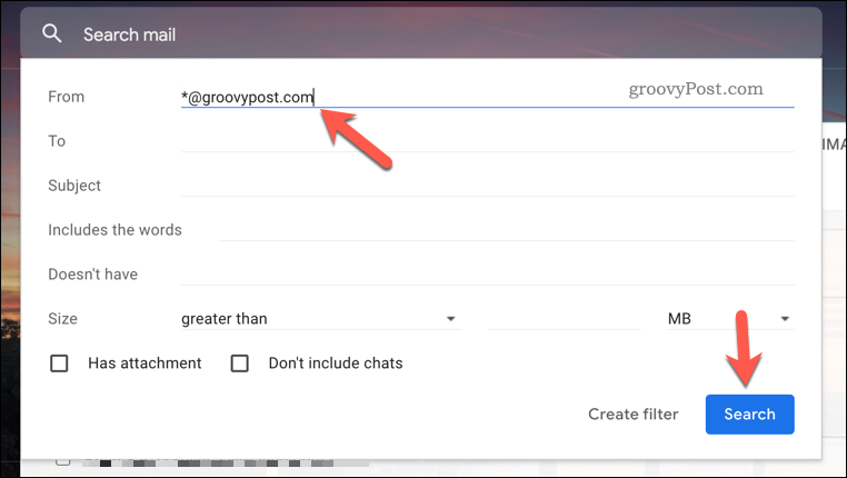 Oprettelse af en ny filtreringsregel i Gmail