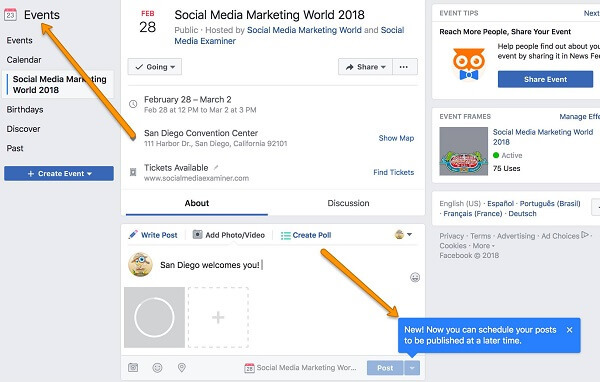  Facebook gør det nu lettere for administratorer og skabere af begivenheder at planlægge og planlægge indlæg på deres Facebook-begivenhedssider.