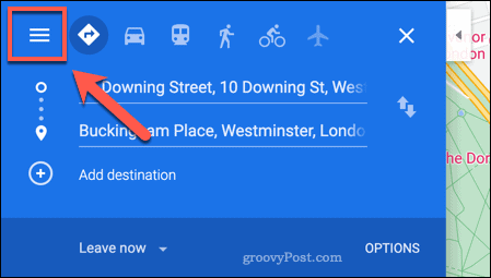 Adgang til Google Maps-menuen