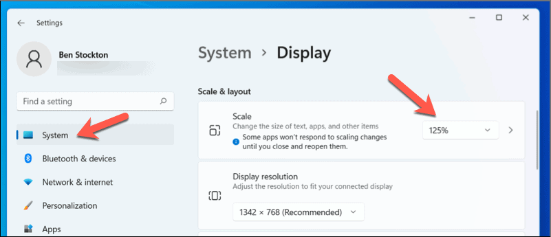 Skift skalaen på Windows 11