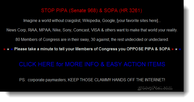 Google, Wikipedia blandt websteder "går mørkt" i dag for at protestere på foreslåede reglere mod piratkopiering i kongressen