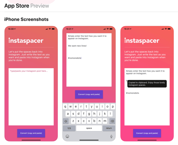 Instaspacer-app til billedtekster på Instagram