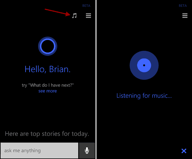 Brug Cortana på Windows Phone 8.1 til at identificere sange