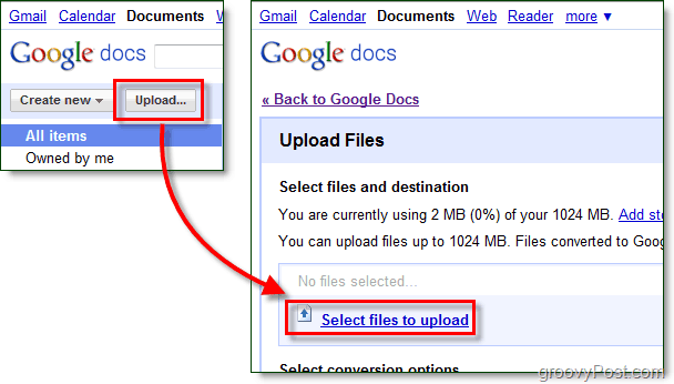uploade filer til Google Docs