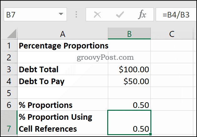 Beregning af procentdel som proportioner vha. Microsoft Excel