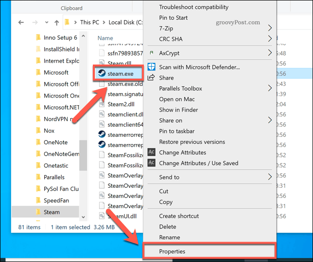 Adgang til Steam-egenskaber i Windows File Explorer