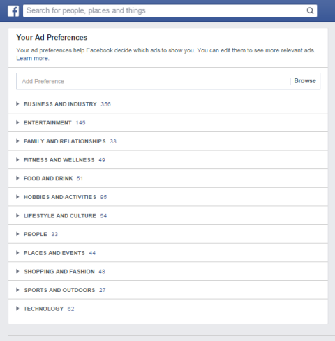 facebook annonce præference kategorier