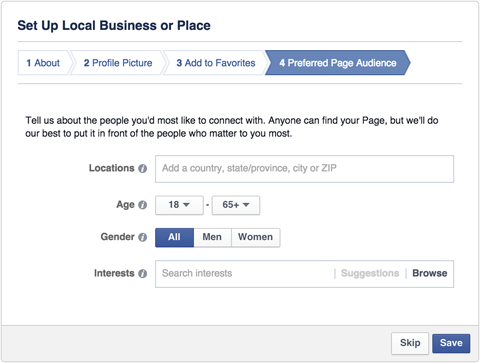 facebook lokale forretningsside foretrukket publikum