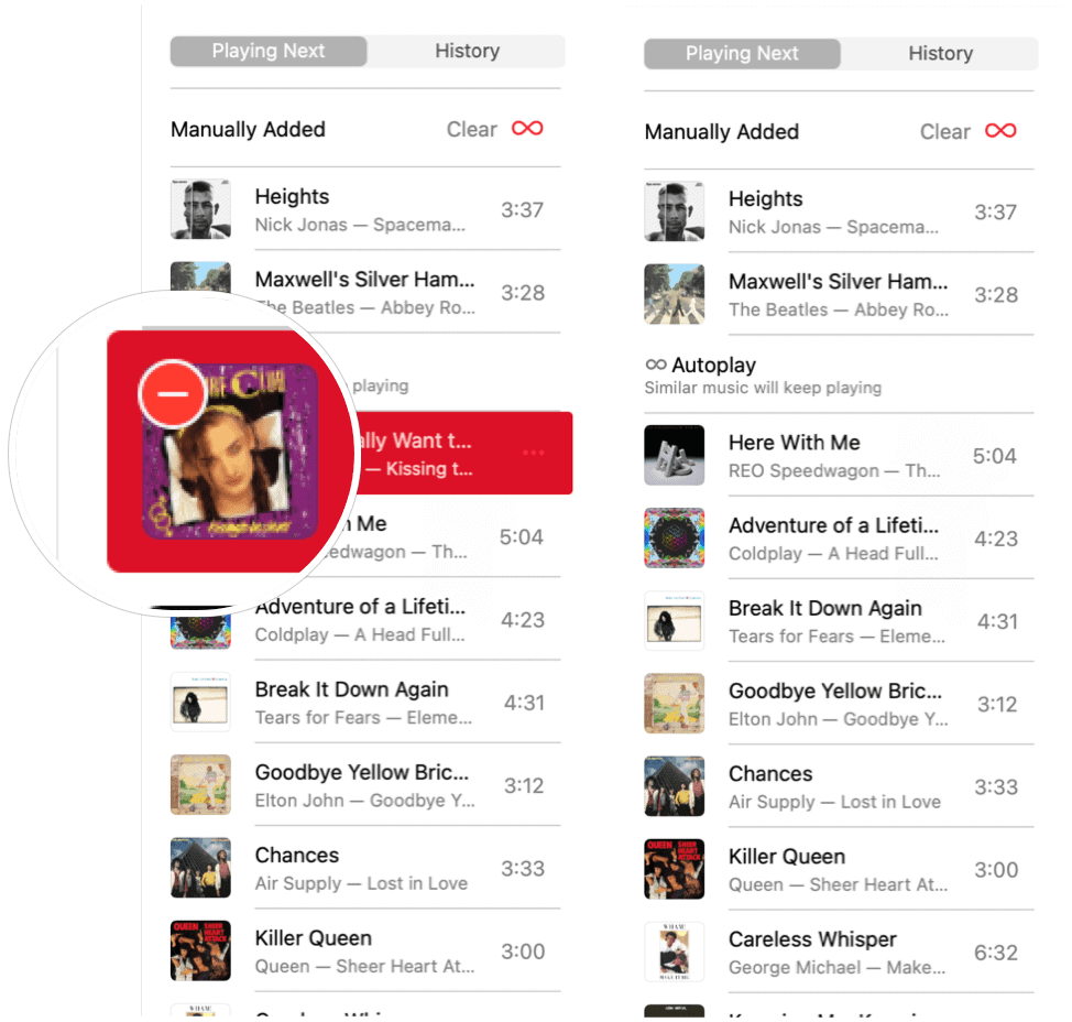 Apple Music Autoplay fjern sang