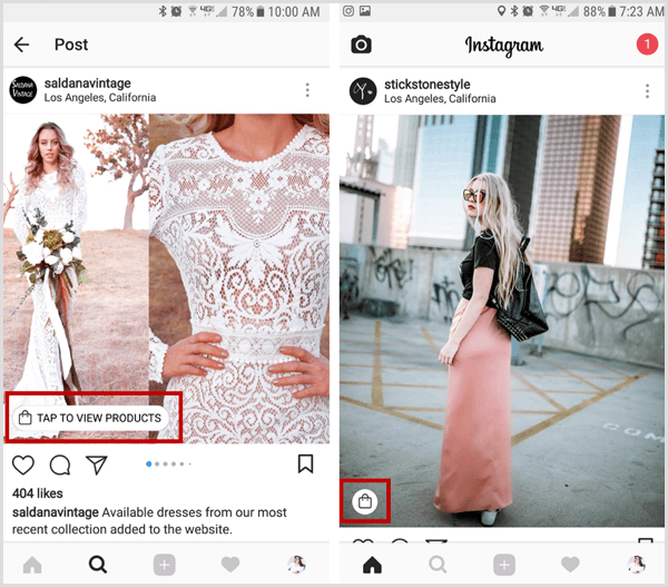 Instagram shoppable post indkøbspose ikon i feed
