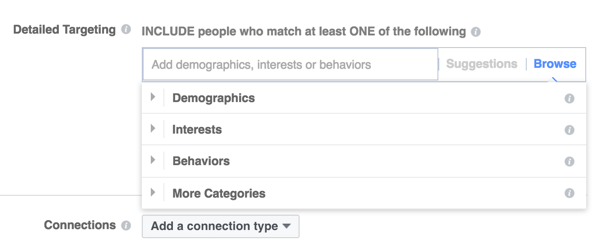 Facebook tilbyder tre hovedmålkategorier.