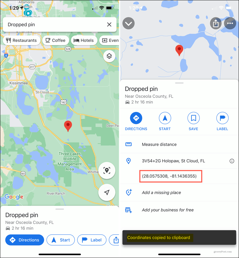 iPhone faldt pin i Google Maps