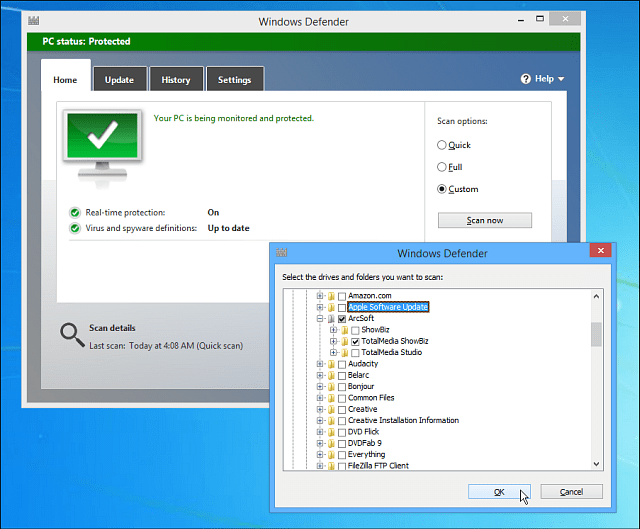 Windows Defender brugerdefineret scanning