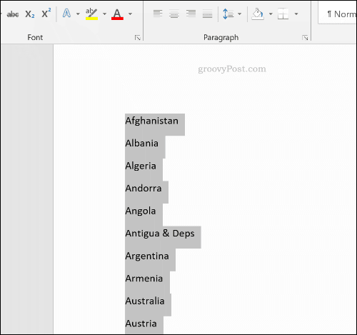 En sorteret liste i Microsoft Word