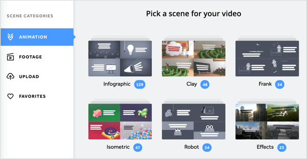 Du kan tilføje en række animationer og videooptagelser til din Biteable-video.