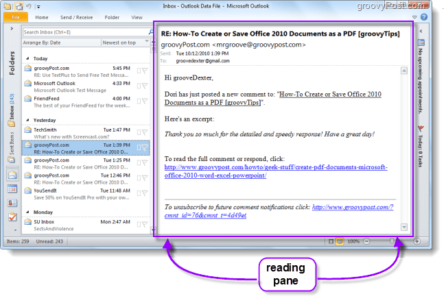 Sådan ændres placering af standardruden i Outlook 2010 og gør e-mails lettere at læse
