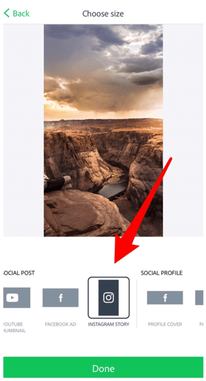 Vælg Instagram Story for billedstørrelsen.