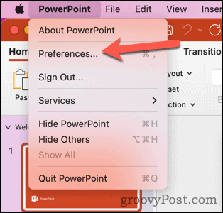 Åbn Mac PowerPoint-indstillinger