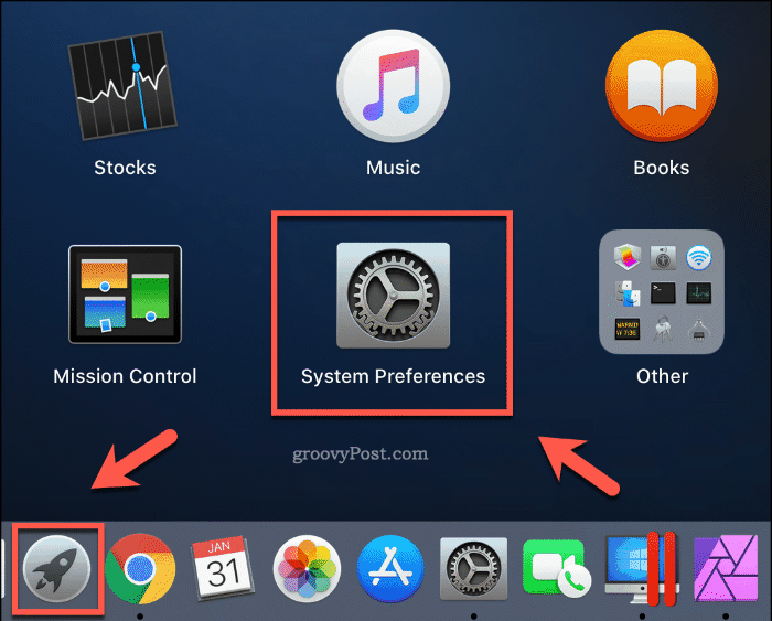 Start af systemindstillinger fra startpaden på macOS