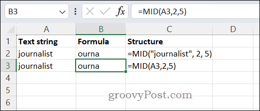 Brug af MID-funktionen i Excel