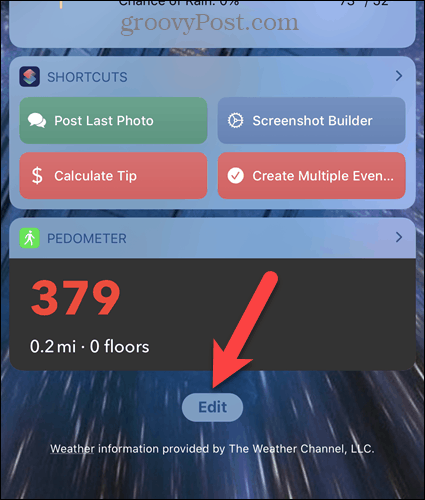 Tryk på Rediger på skærmen iPhone Widgets