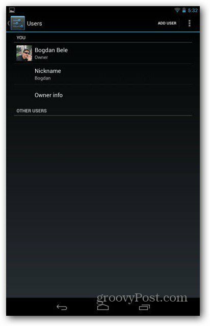 Nexus 7-brugerkonti tilføjer bruger
