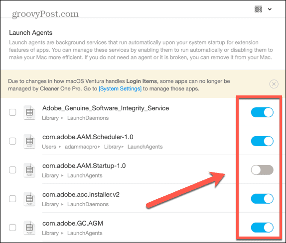 cleaner one pro toggle launch agents