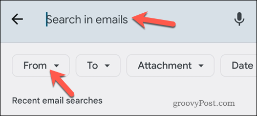 Søger efter Gmail-e-mails via e-mail i mobilappen