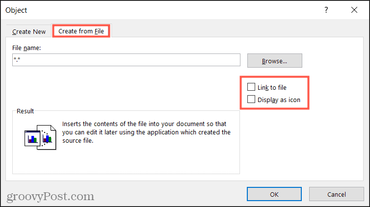 Vælg Opret fra fil for at integrere en fil